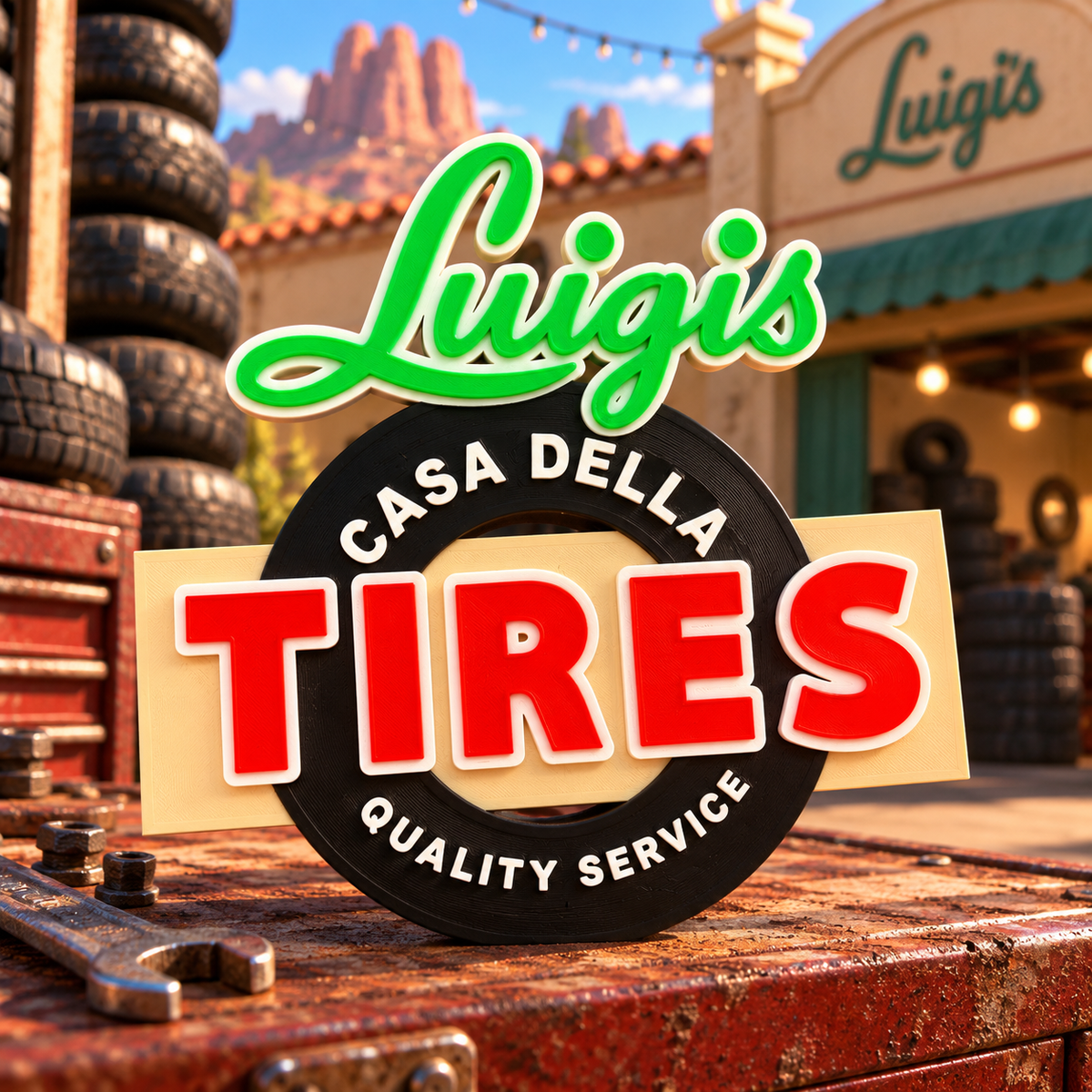 Cars Luigi’s Tires Inspired 3D Printed Sign | Wall Decor