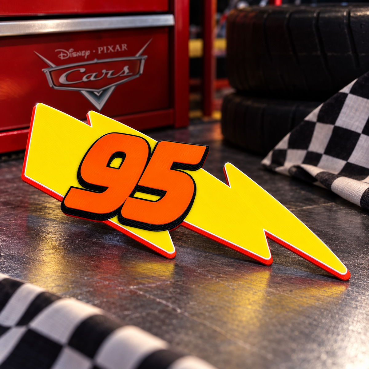 Cars 95 Lightning McQueen Bolt Inspired 3D Printed Sign themed promotional image