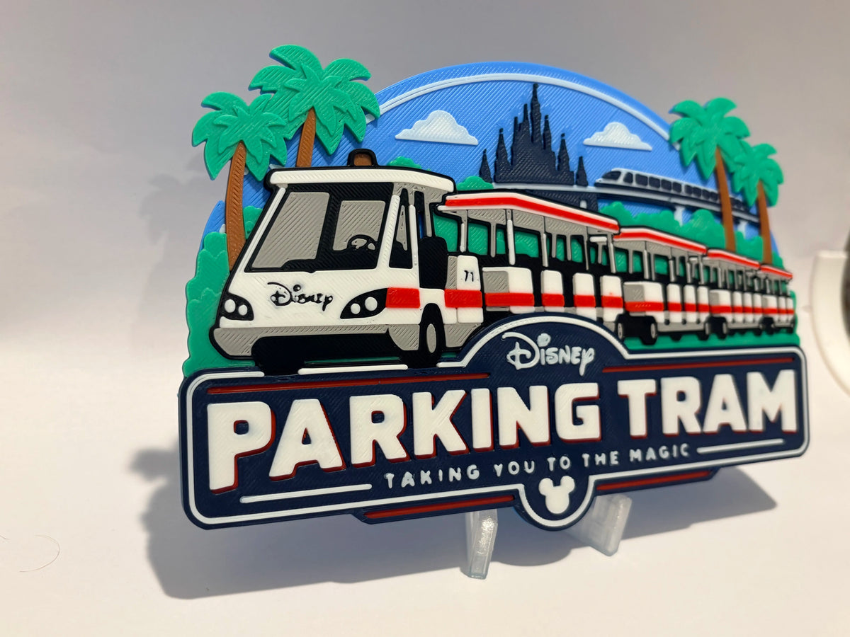 Disney Parking Tram Inspired Sign detail view