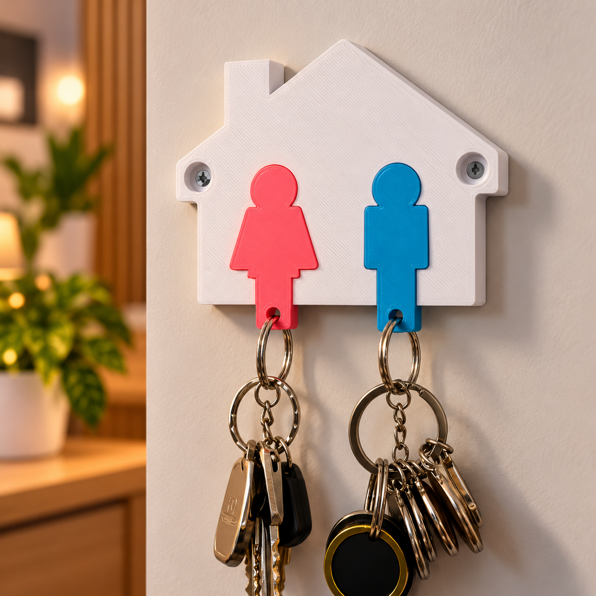 His and Hers wall-mounted house key holder in a cosy entryway