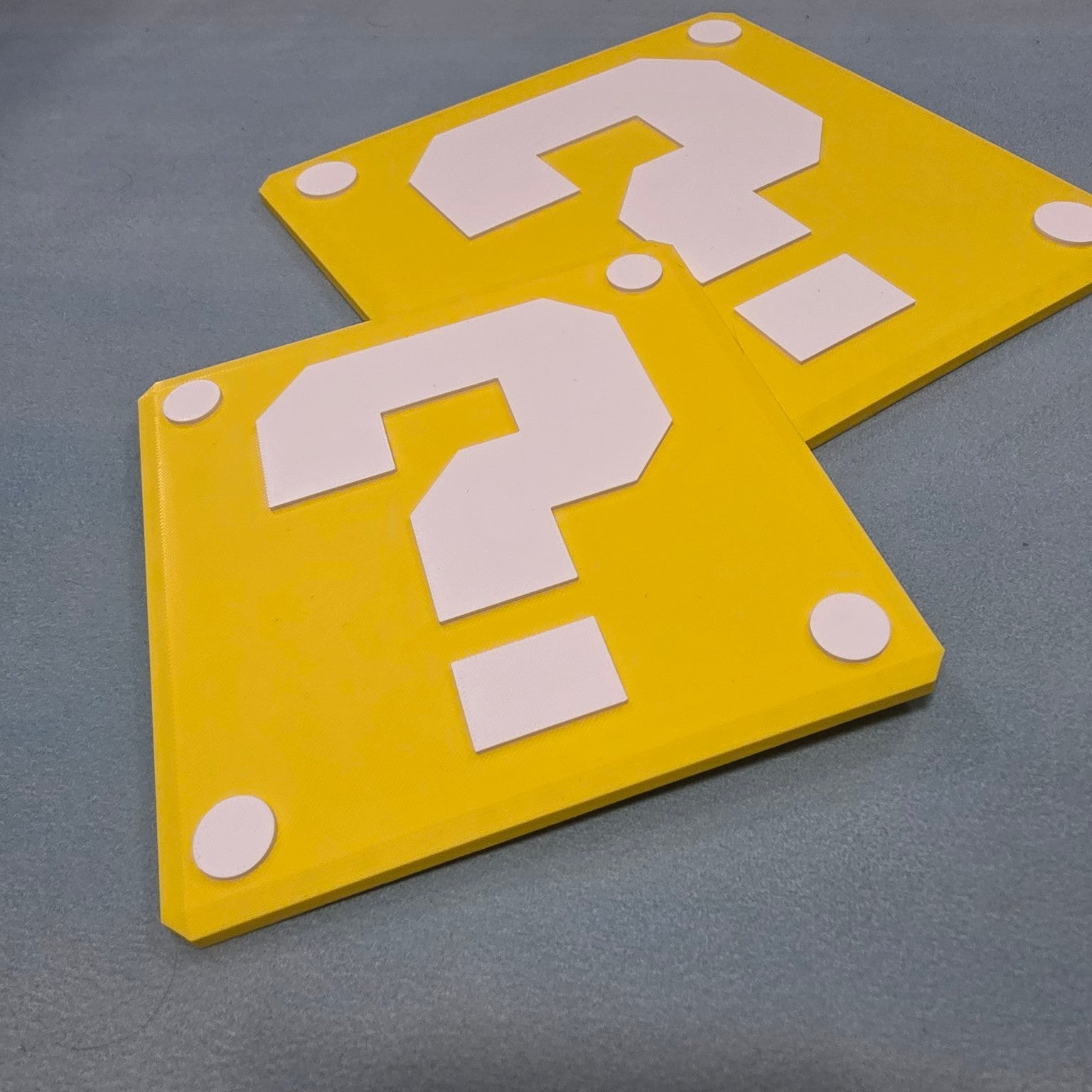 Yellow question block inspired 3D printed sign in two sizes