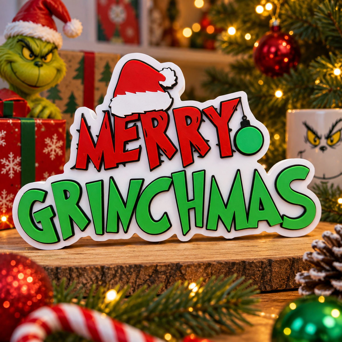 Merry Grinchmas 3D Printed Sign themed promotional image