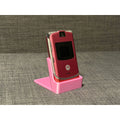 Motorola RAZR V3 displayed closed in a pink 3D printed stand