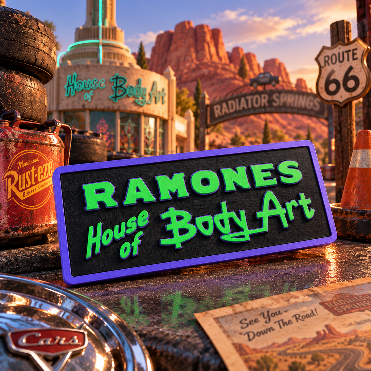 Cars Ramone’s House of Body Art Inspired Sign themed promotional image