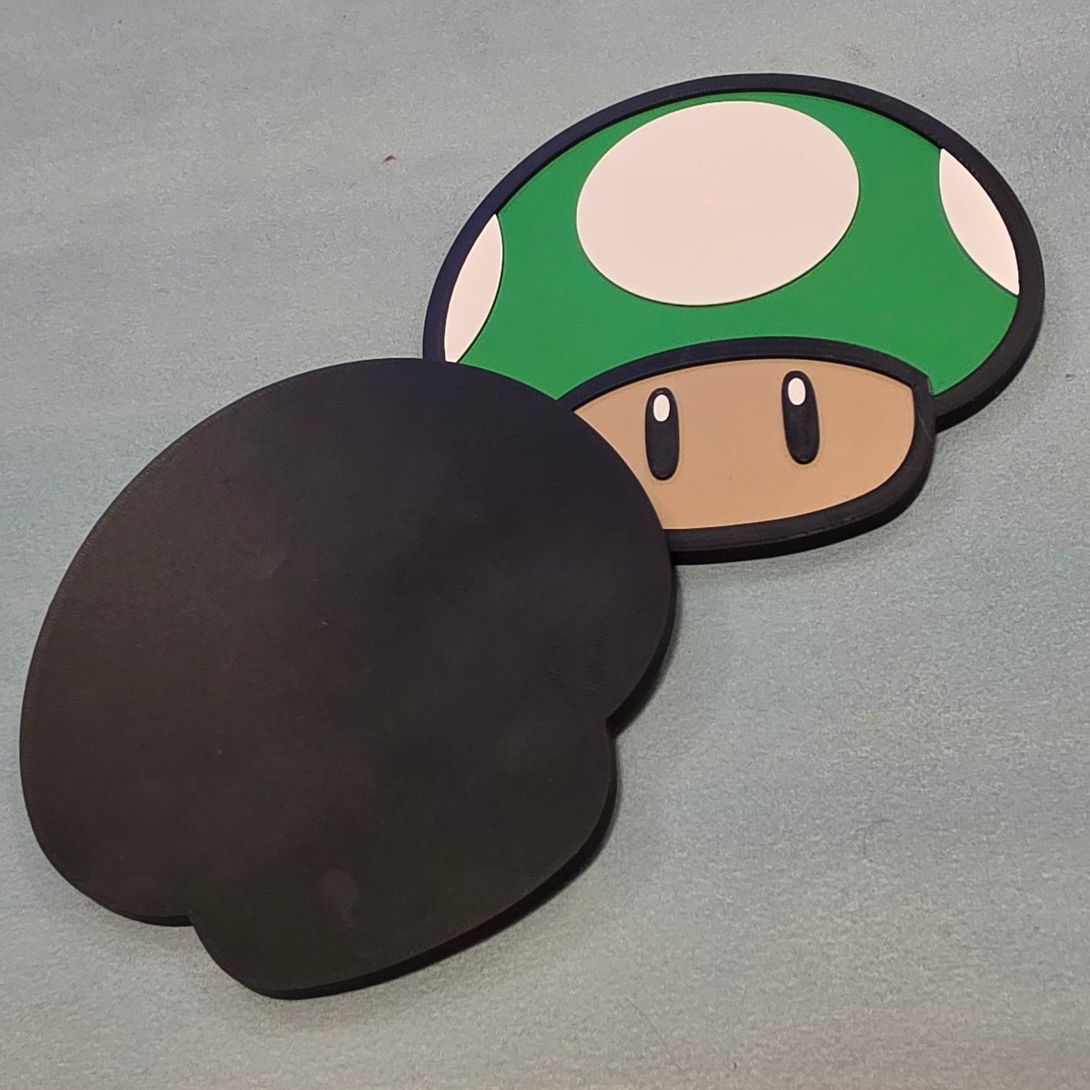 Back view of mushroom inspired 3D printed gaming wall sign